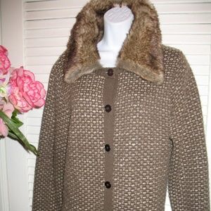 Coldwater Creek Sweater Cardigan Fur Collar